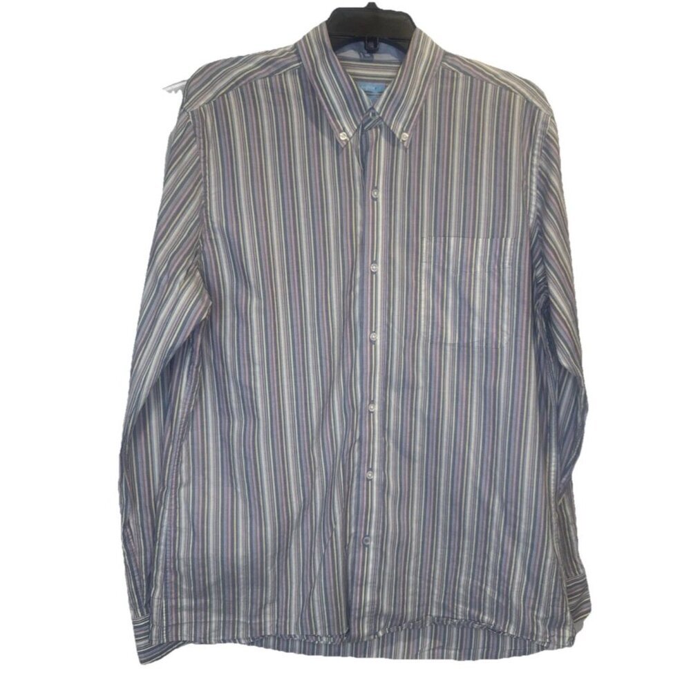 J. McLaughlin Men’s Colorful Striped Modern Fit Cotton Button‎ Down Shirt Sz L